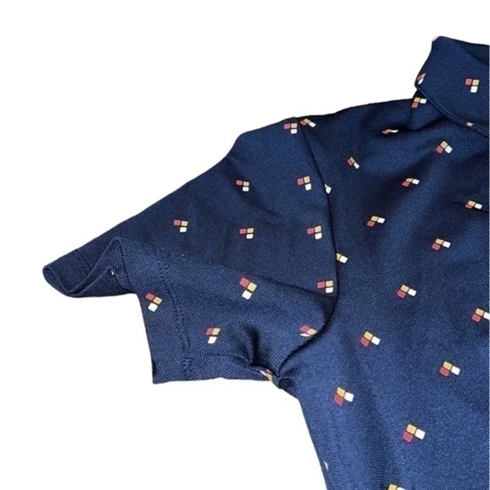 Tory Burch Sport Retro-Print Navy Blue Tech Pique Polo Golf‎ Shirt Size Small